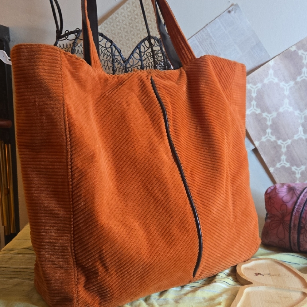 Corduroy Tote Bag in Burnt Orange